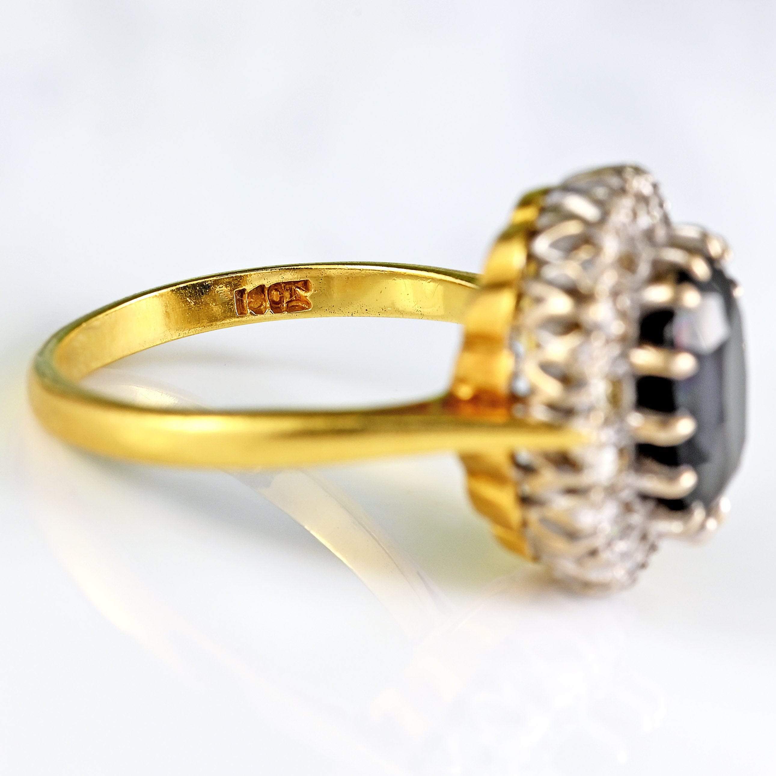 Ellibelle Jewellery Vintage Dark Sapphire & Diamond 18ct Gold Cluster Ring (4.00cts)