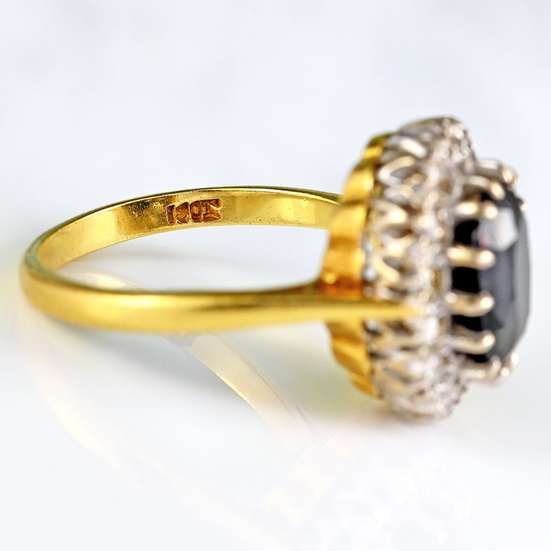 Ellibelle Jewellery Vintage Dark Sapphire & Diamond 18ct Gold Cluster Ring (4.00cts)