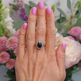Ellibelle Jewellery Vintage Dark Sapphire & Diamond 18ct Gold Cluster Ring (4.00cts)
