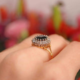 Ellibelle Jewellery Vintage Dark Sapphire & Diamond 18ct Gold Oval Cluster Ring (3.00cts)