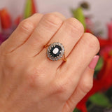 Ellibelle Jewellery Vintage Dark Sapphire & Diamond 18ct Gold Oval Cluster Ring (3.00cts)