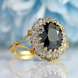 Ellibelle Jewellery Vintage Dark Sapphire & Diamond 18ct Gold Oval Cluster Ring (3.00cts)
