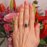 Ellibelle Jewellery Vintage Dark Sapphire & Diamond 18ct Gold Oval Cluster Ring (3.00cts)