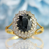 Ellibelle Jewellery Vintage Dark Sapphire & Diamond 18ct Gold Oval Cluster Ring (3.00cts)