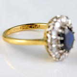 Ellibelle Jewellery Vintage Dark Sapphire & Diamond 18ct Gold Platinum Oval Cluster Ring (1.76cts)