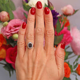 Ellibelle Jewellery Vintage Dark Sapphire & Diamond 18ct Gold Platinum Oval Cluster Ring (1.76cts)