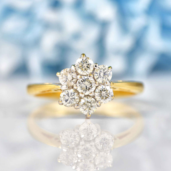 Ellibelle Jewellery Vintage Diamond 18ct Gold Daisy Cluster Engagement Ring (0.75cts)
