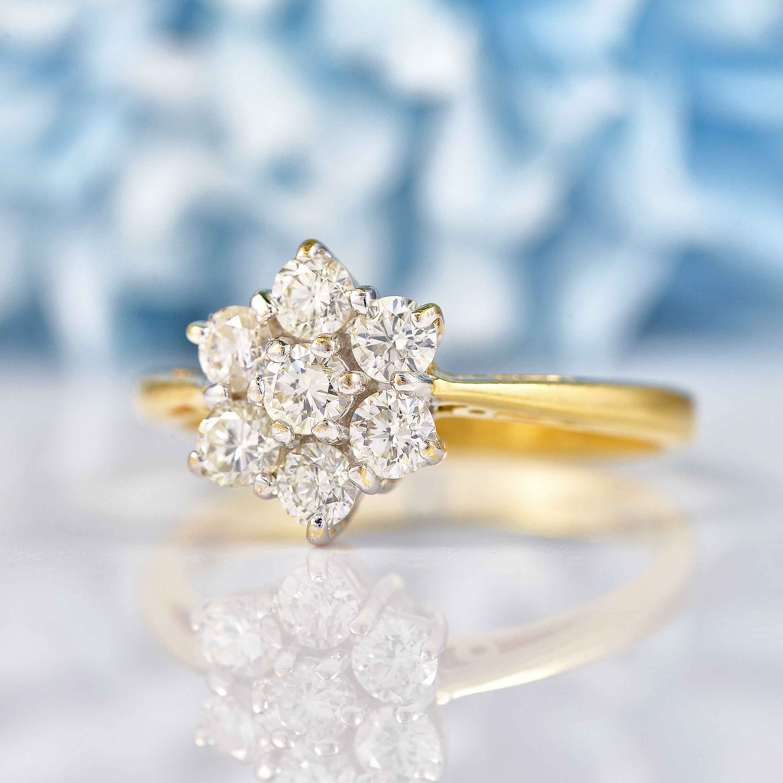 Ellibelle Jewellery Vintage Diamond 18ct Gold Daisy Cluster Engagement Ring (0.75cts)