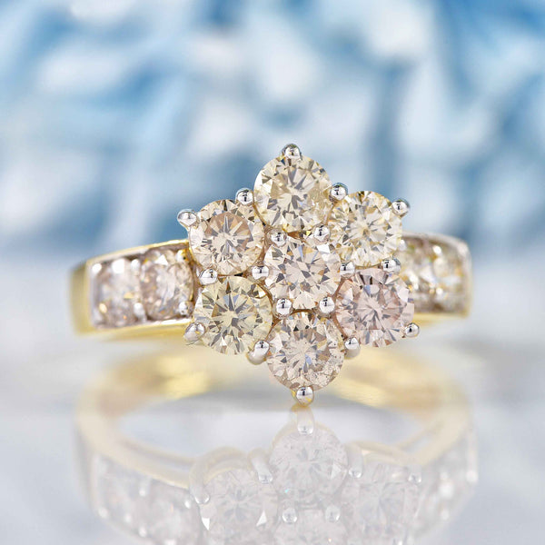 Ellibelle Jewellery Vintage Diamond 18ct Gold Daisy Cluster Engagement Ring (2.00cts)