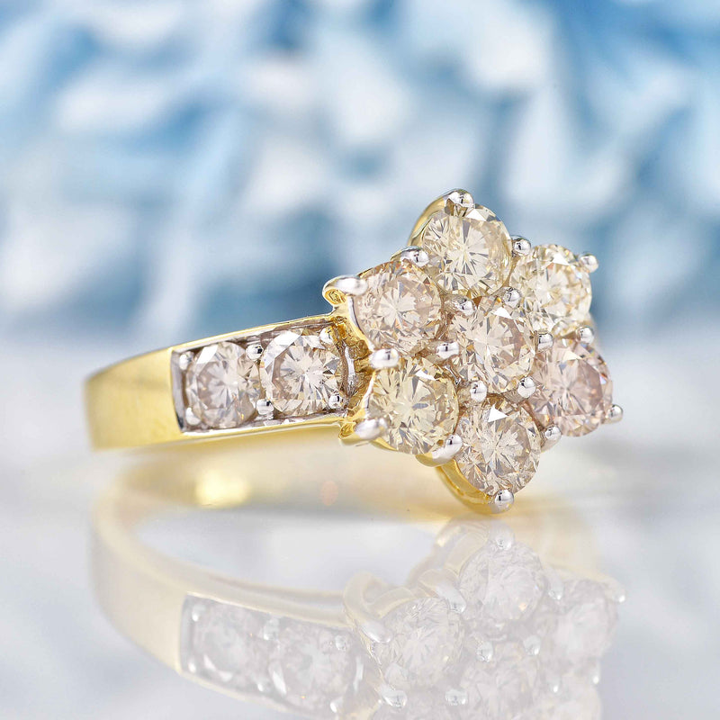 Ellibelle Jewellery Vintage Diamond 18ct Gold Daisy Cluster Engagement Ring (2.00cts)