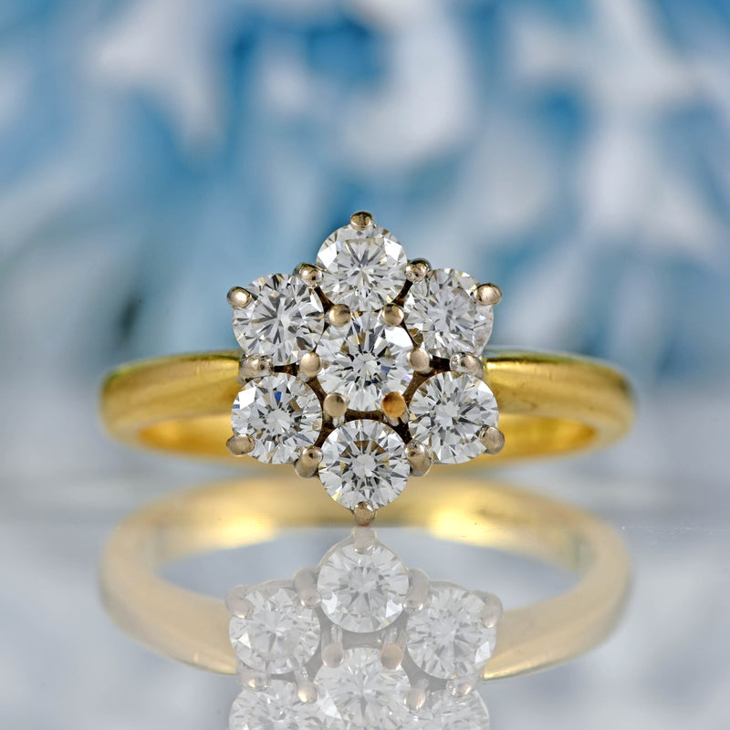 Ellibelle Jewellery Vintage Diamond 18ct Gold Daisy Cluster Ring (1.00ct)