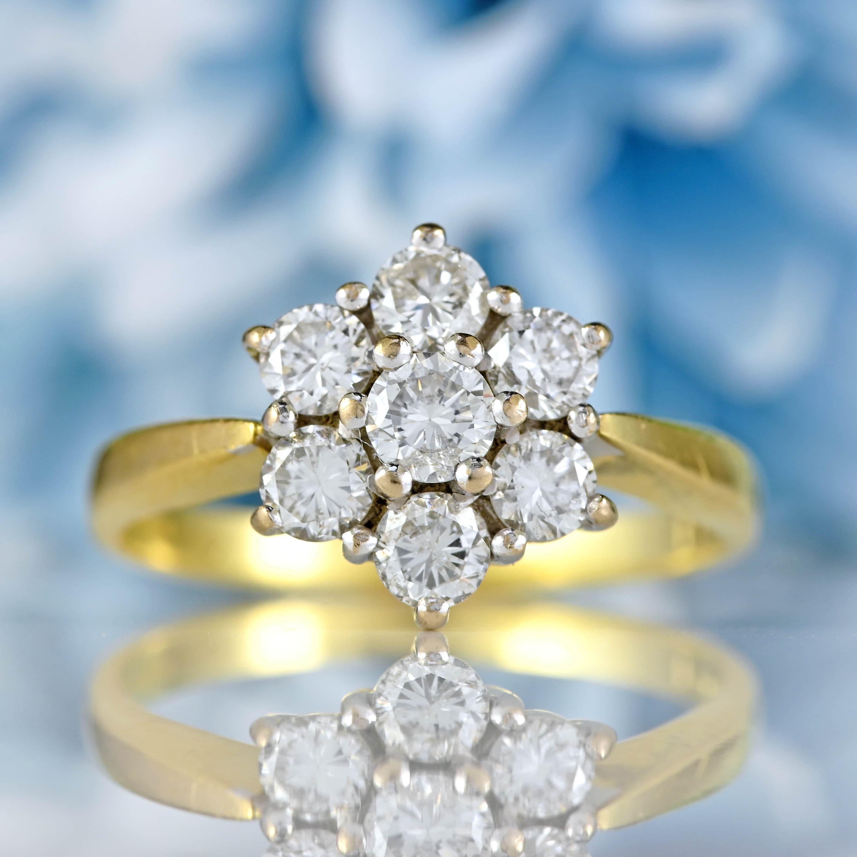 Ellibelle Jewellery Vintage Diamond 18ct Gold Daisy Cluster Ring (1.00ct)