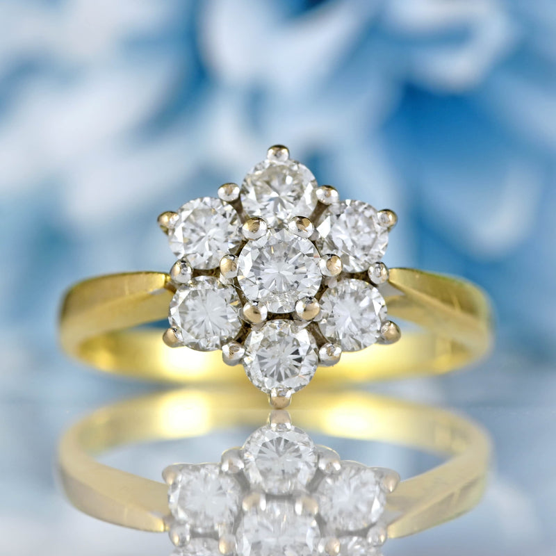 Ellibelle Jewellery Vintage Diamond 18ct Gold Daisy Cluster Ring (1.00ct)