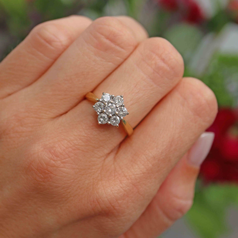 Ellibelle Jewellery Vintage Diamond 18ct Gold Daisy Cluster Ring (1.00ct)