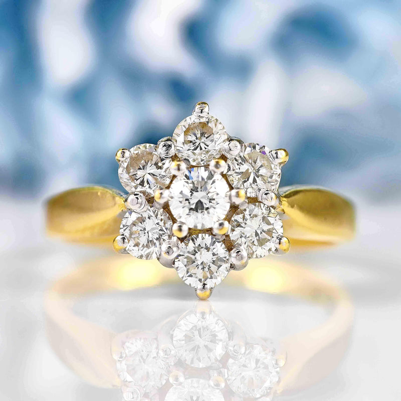 Ellibelle Jewellery Vintage Diamond 18ct Gold Daisy Cluster Ring (1.00ct)