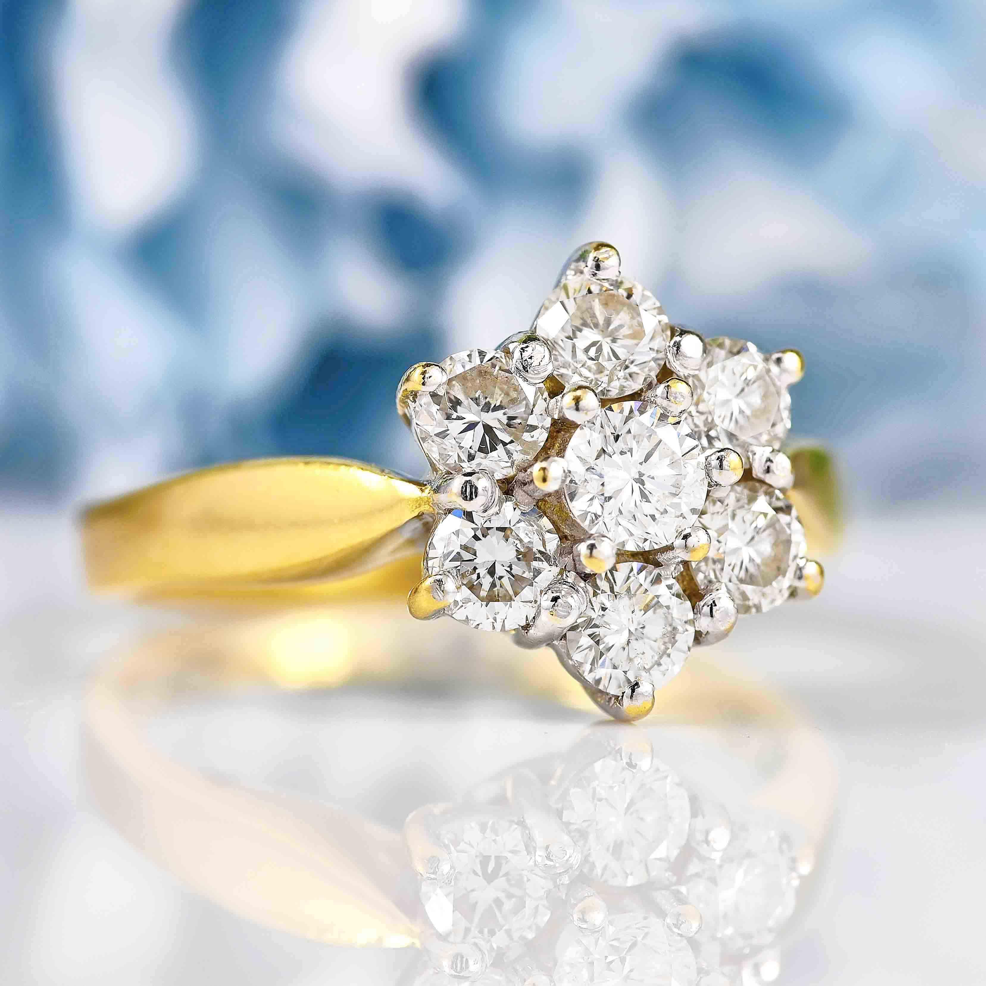 Ellibelle Jewellery Vintage Diamond 18ct Gold Daisy Cluster Ring (1.00ct)