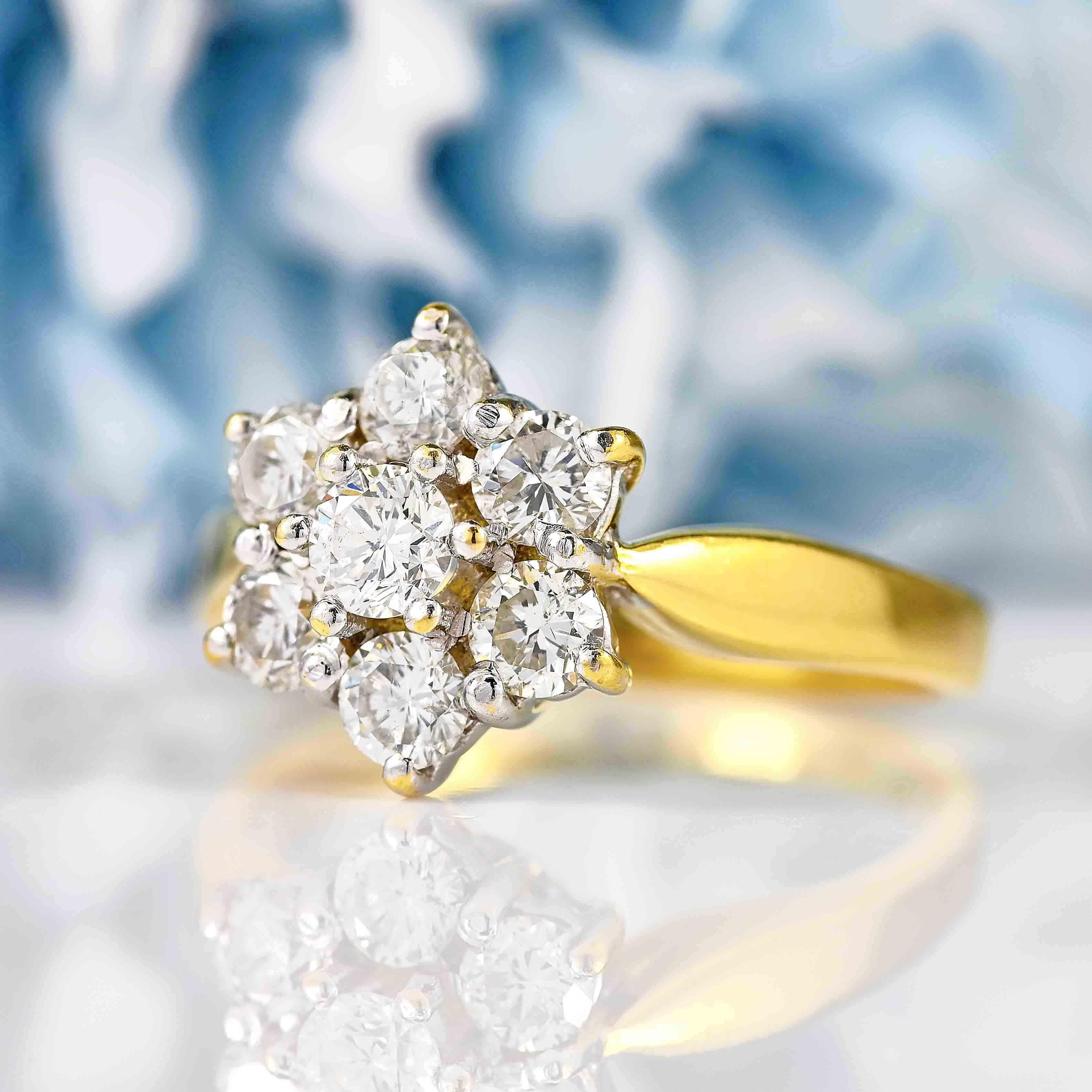 Ellibelle Jewellery Vintage Diamond 18ct Gold Daisy Cluster Ring (1.00ct)