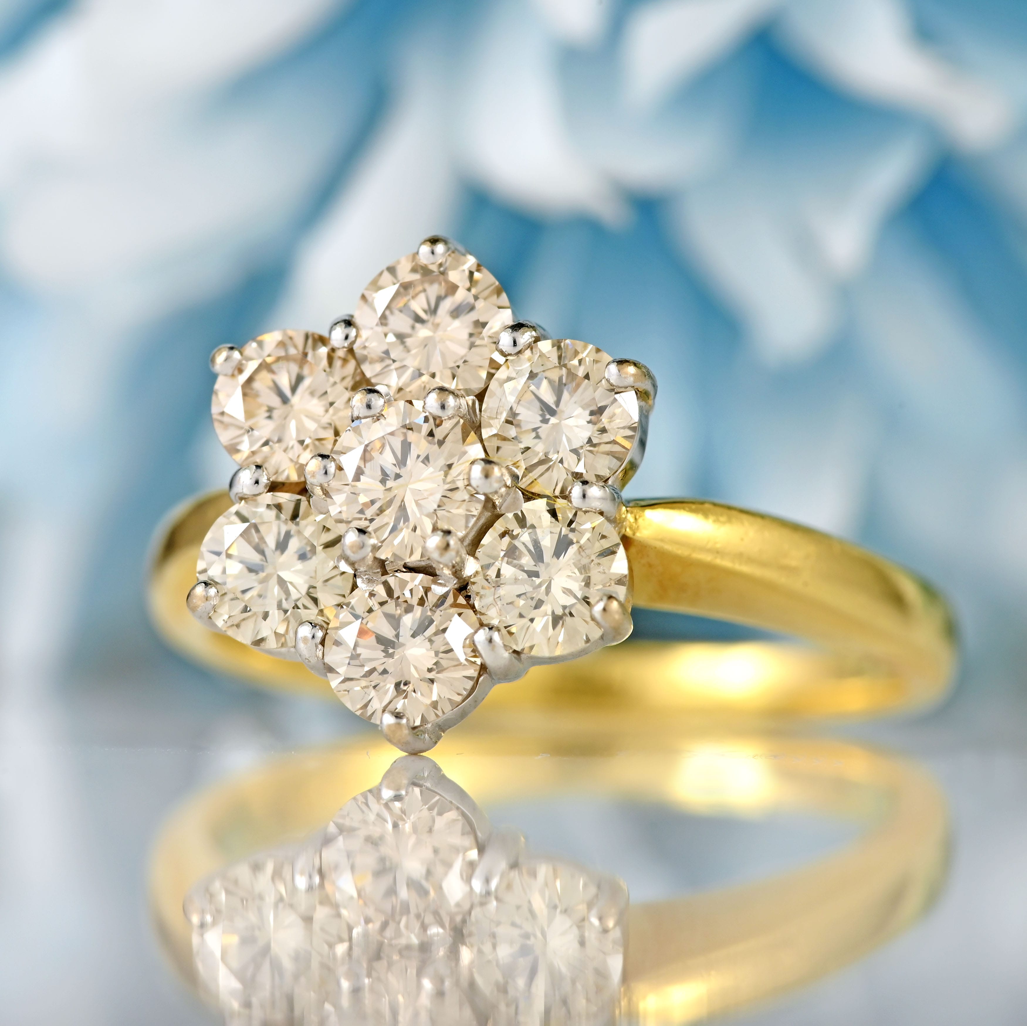 Ellibelle Jewellery Vintage Diamond 18ct Gold Daisy Cluster Ring (1.50cts)