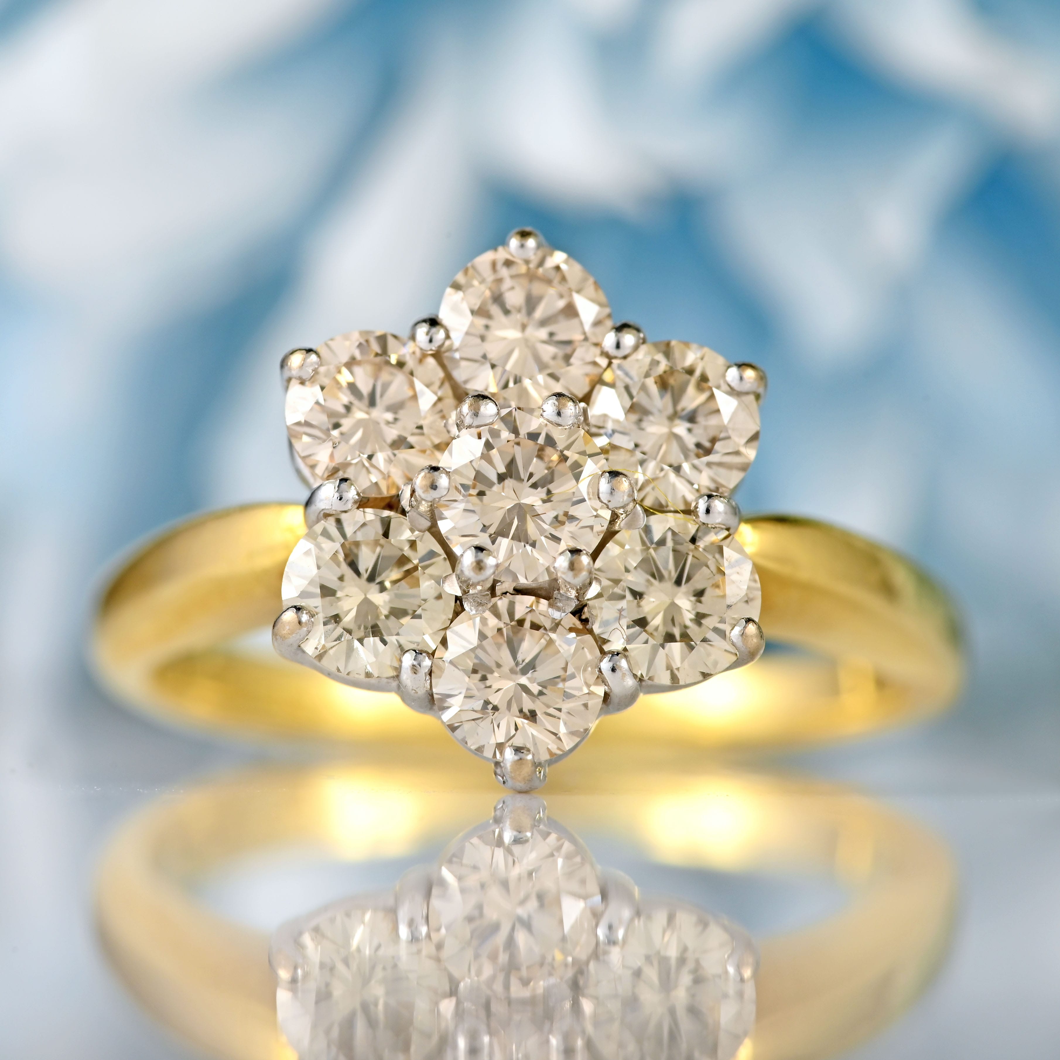 Ellibelle Jewellery Vintage Diamond 18ct Gold Daisy Cluster Ring (1.50cts)