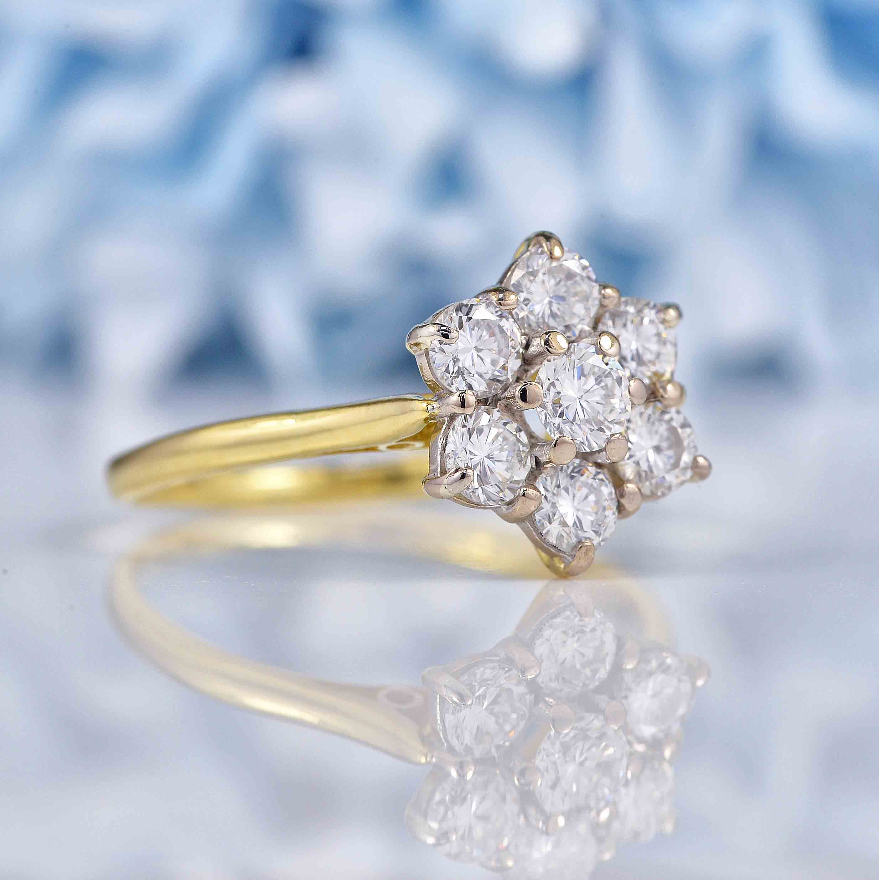 Ellibelle Jewellery Vintage Diamond 18ct Gold Daisy Cluster Ring (1ct)