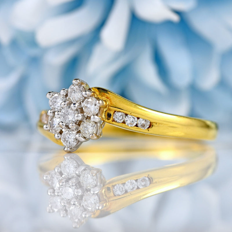 Ellibelle Jewellery Vintage Diamond 18ct Gold Daisy Crossover Cluster Ring (0.50cts)
