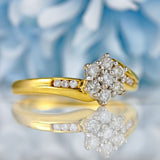 Ellibelle Jewellery Vintage Diamond 18ct Gold Daisy Crossover Cluster Ring (0.50cts)