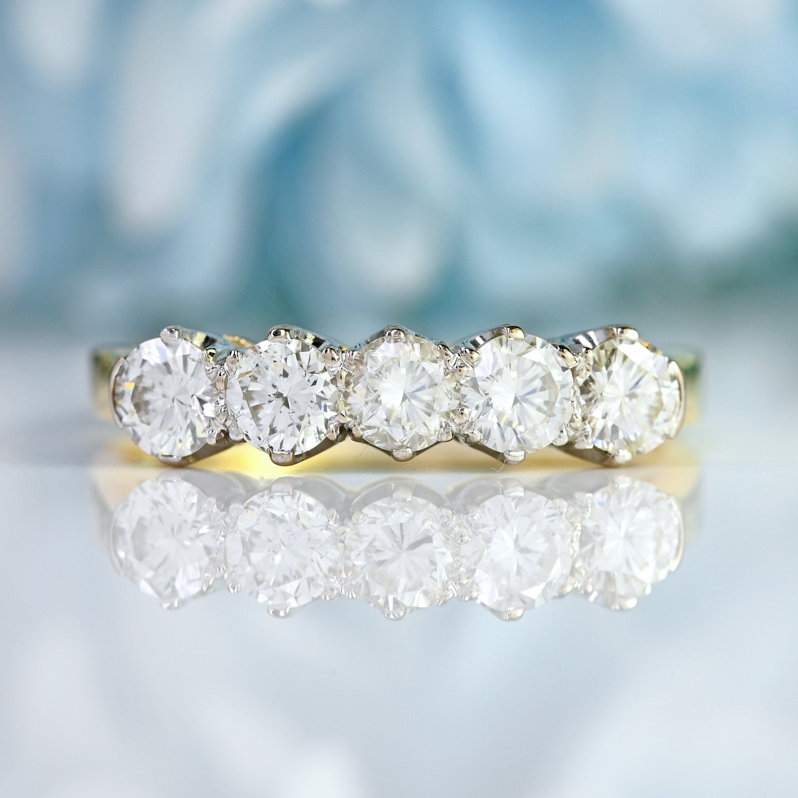 Ellibelle Jewellery Vintage Diamond 18ct Gold Five-Stone Half-Eternity Band Ring (0.75cts)