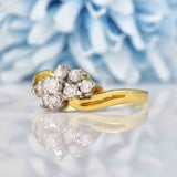 Ellibelle Jewellery Vintage Diamond 18ct Gold Nine-Stone Bypass Ring