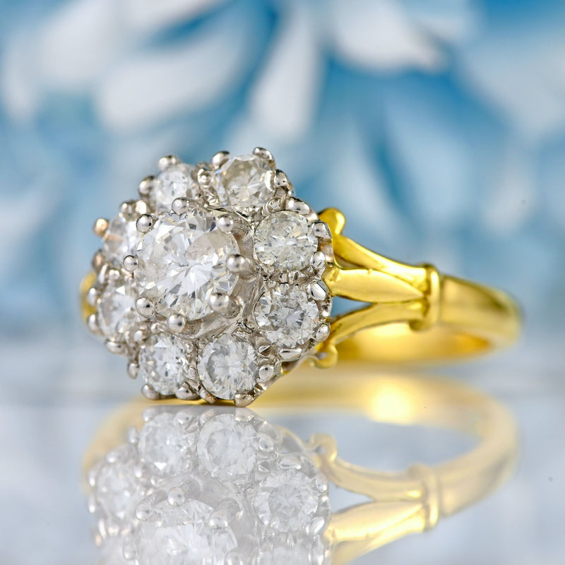 Ellibelle Jewellery Vintage Diamond 18ct Gold Nine-Stone Cluster Ring (1.30cts)