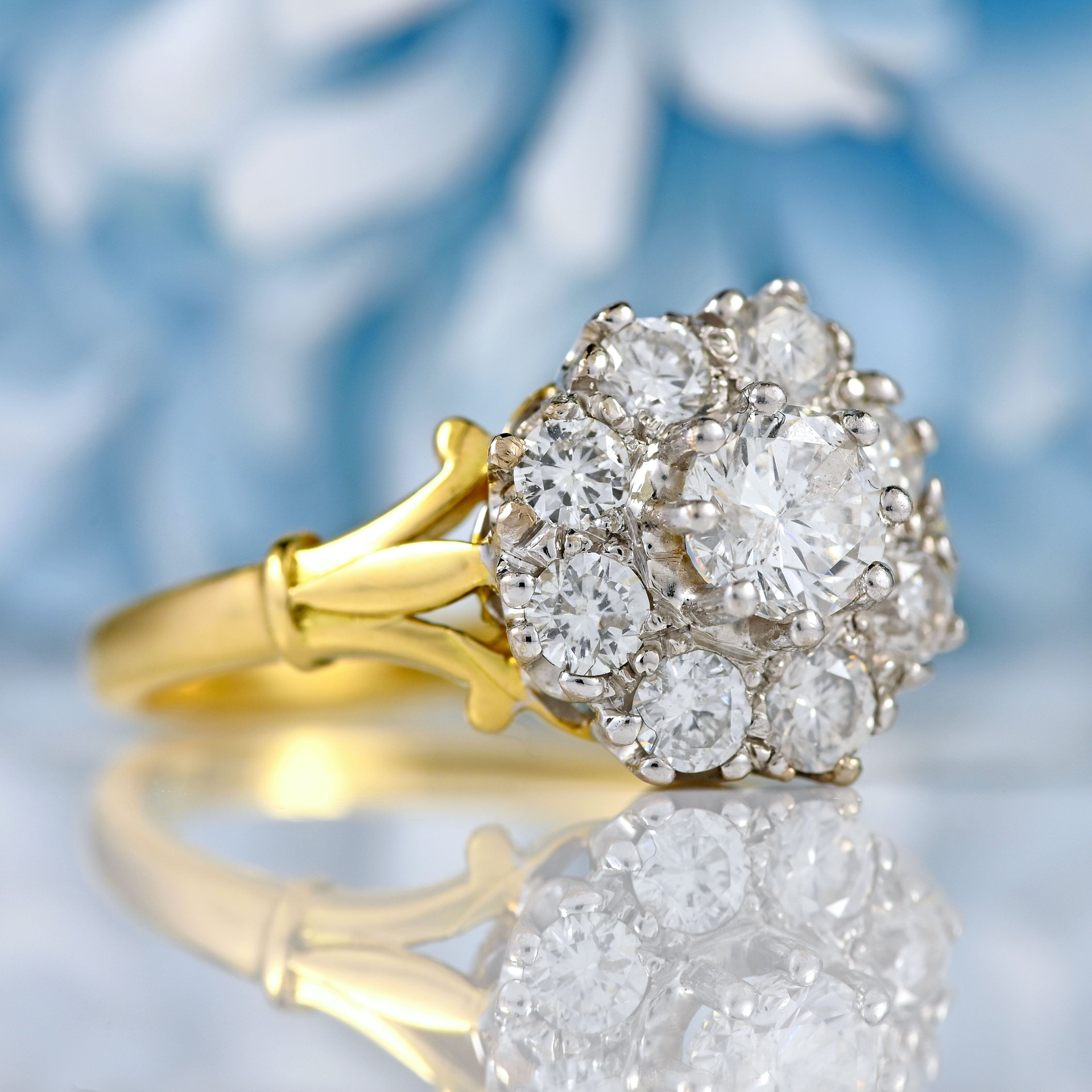 Ellibelle Jewellery Vintage Diamond 18ct Gold Nine-Stone Cluster Ring (1.30cts)