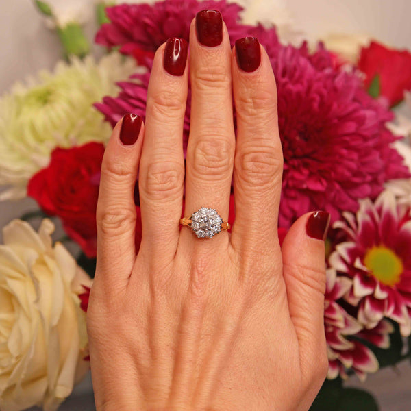 Ellibelle Jewellery Vintage Diamond 18ct Gold Nine-Stone Cluster Ring (1.30cts)