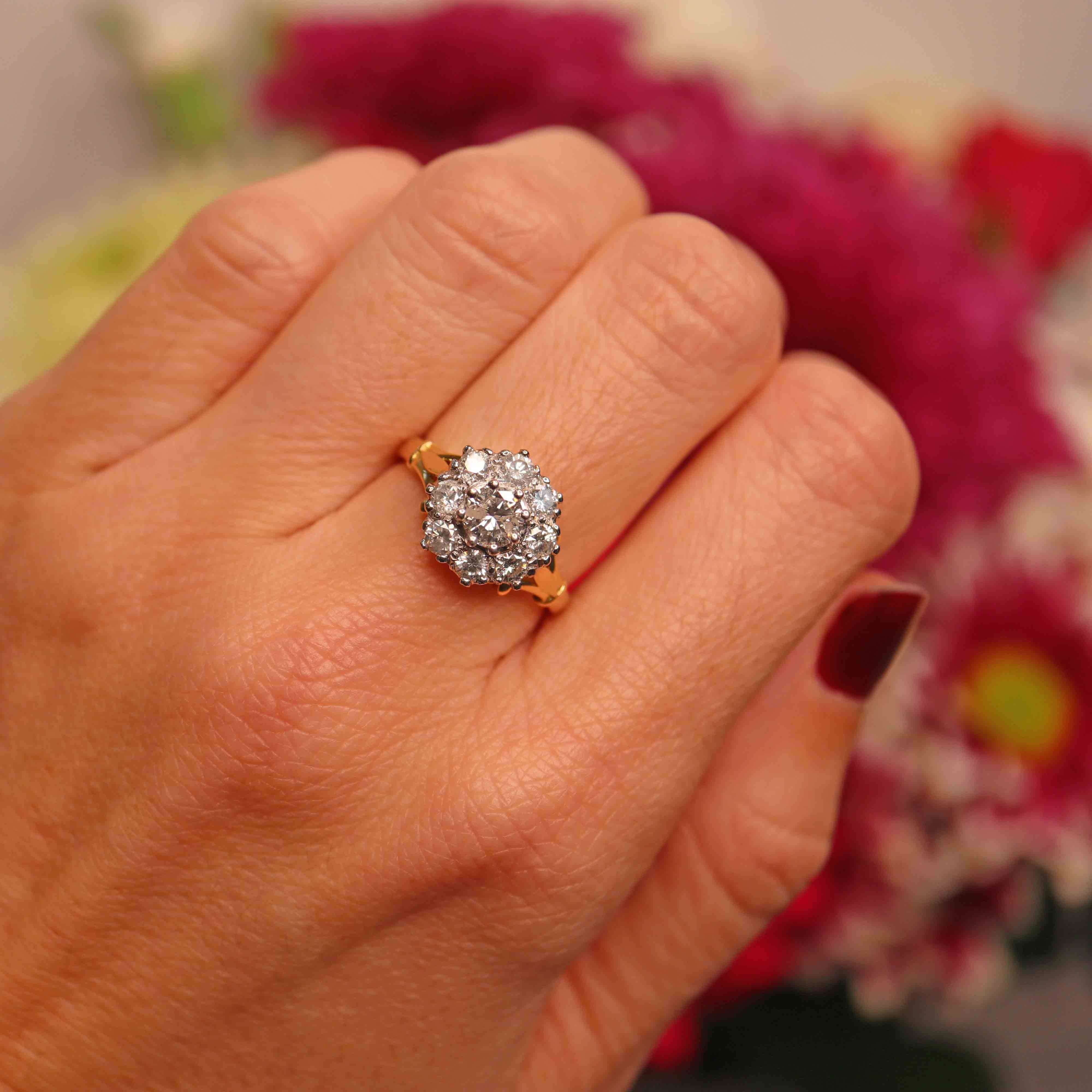 Ellibelle Jewellery Vintage Diamond 18ct Gold Nine-Stone Cluster Ring (1.30cts)