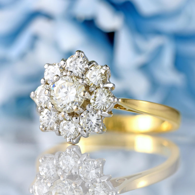 Ellibelle Jewellery Vintage Diamond 18ct Gold Nine-Stone Daisy Cluster Ring (1.30cts)