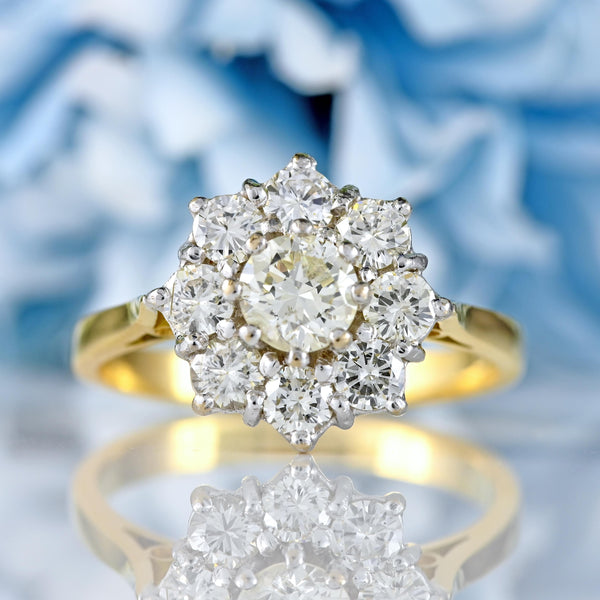 Ellibelle Jewellery Vintage Diamond 18ct Gold Nine-Stone Daisy Cluster Ring (1.30cts)