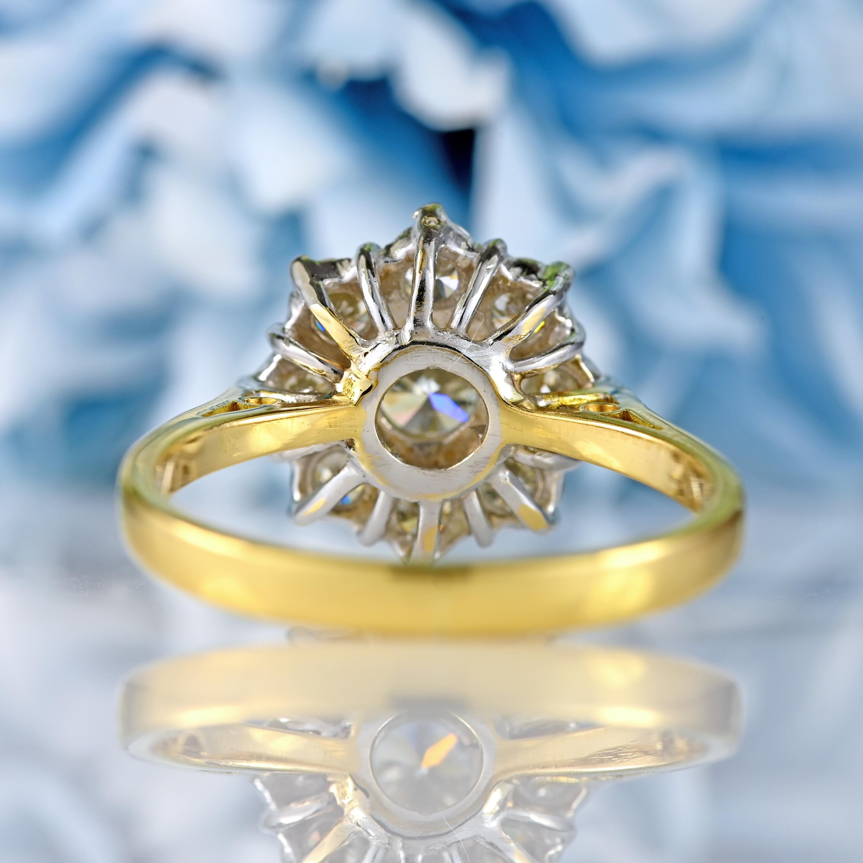 Ellibelle Jewellery Vintage Diamond 18ct Gold Nine-Stone Daisy Cluster Ring (1.30cts)