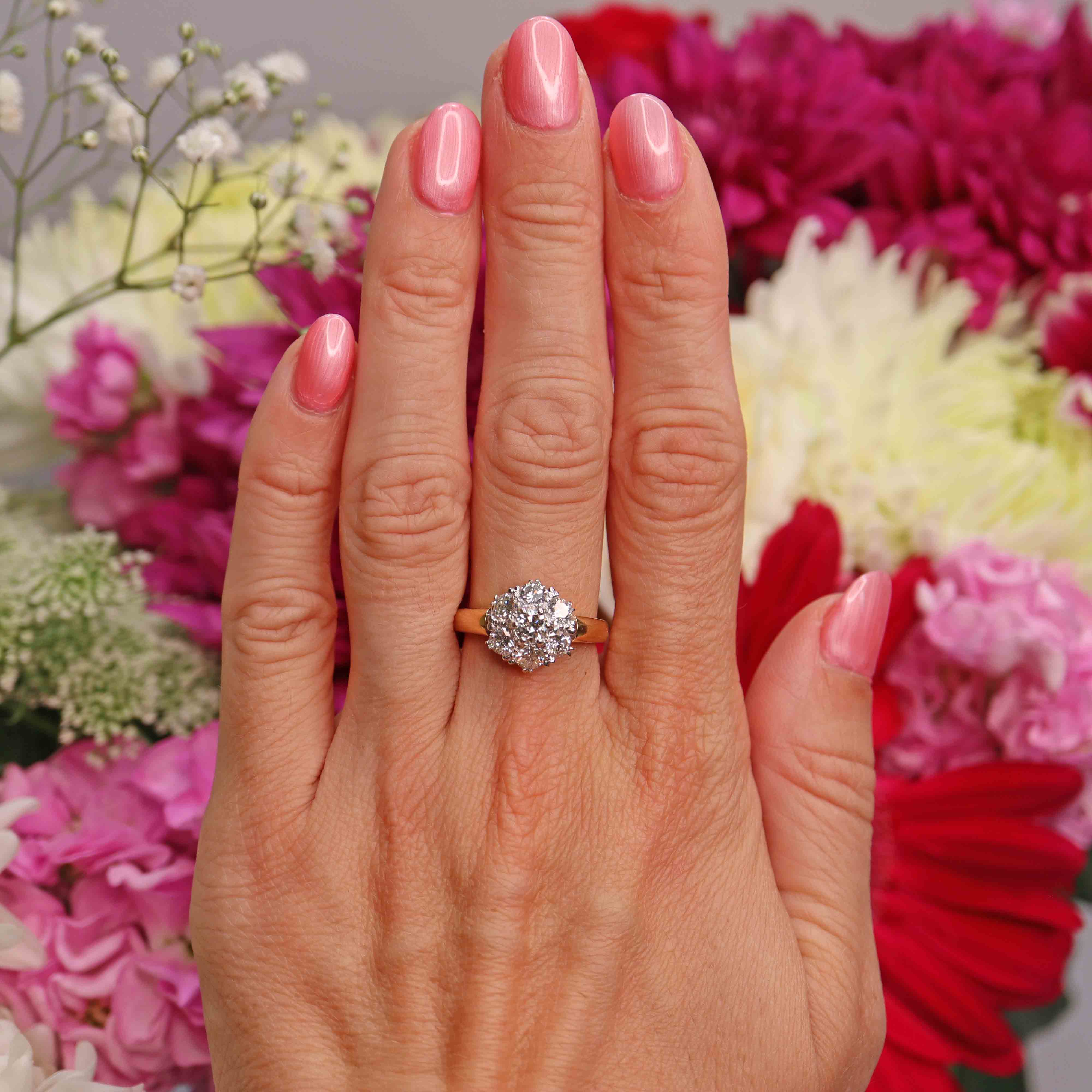 Ellibelle Jewellery Vintage Diamond 18ct Gold Seven-Stone Daisy Cluster Ring (1.45cts)