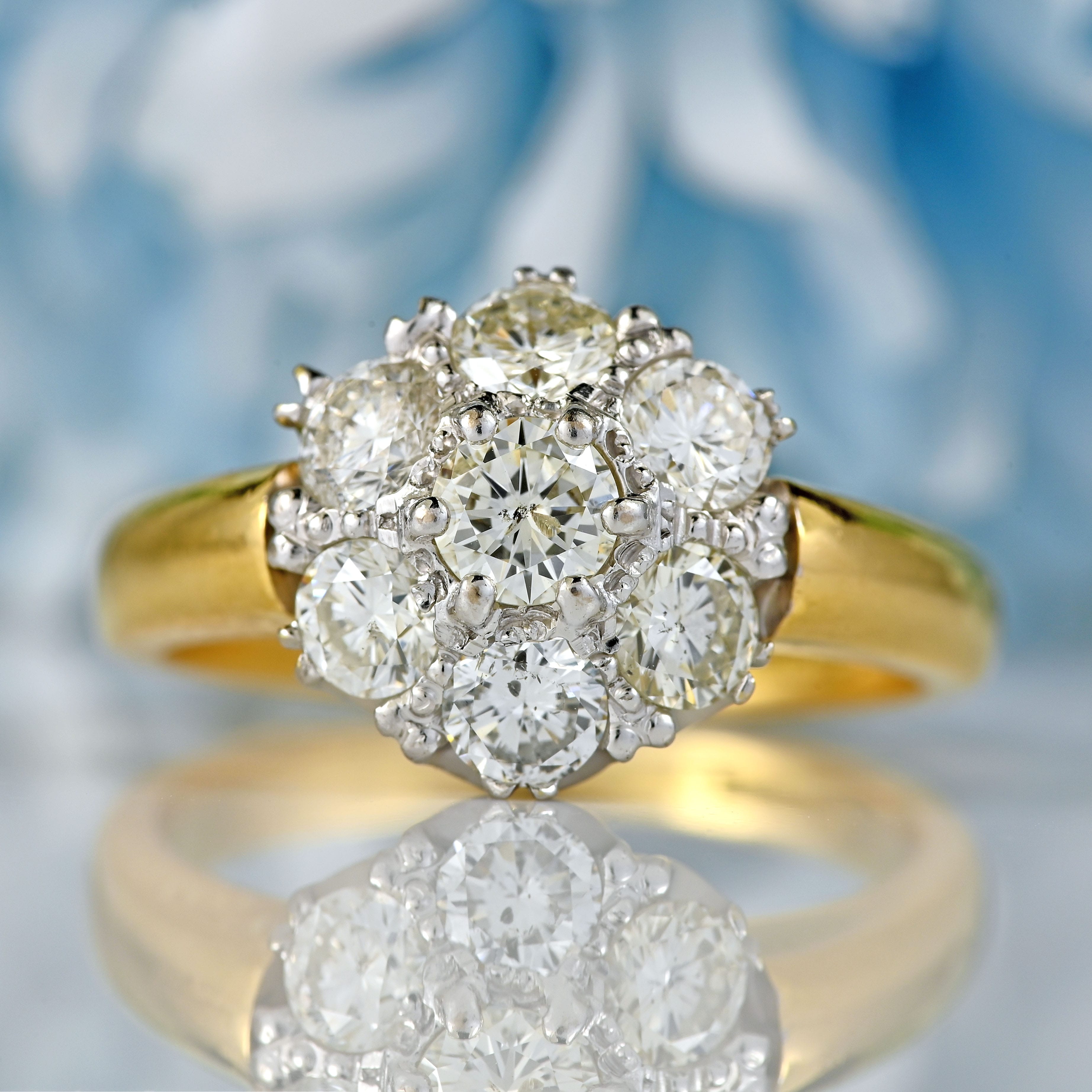 Ellibelle Jewellery Vintage Diamond 18ct Gold Seven-Stone Daisy Cluster Ring (1.45cts)