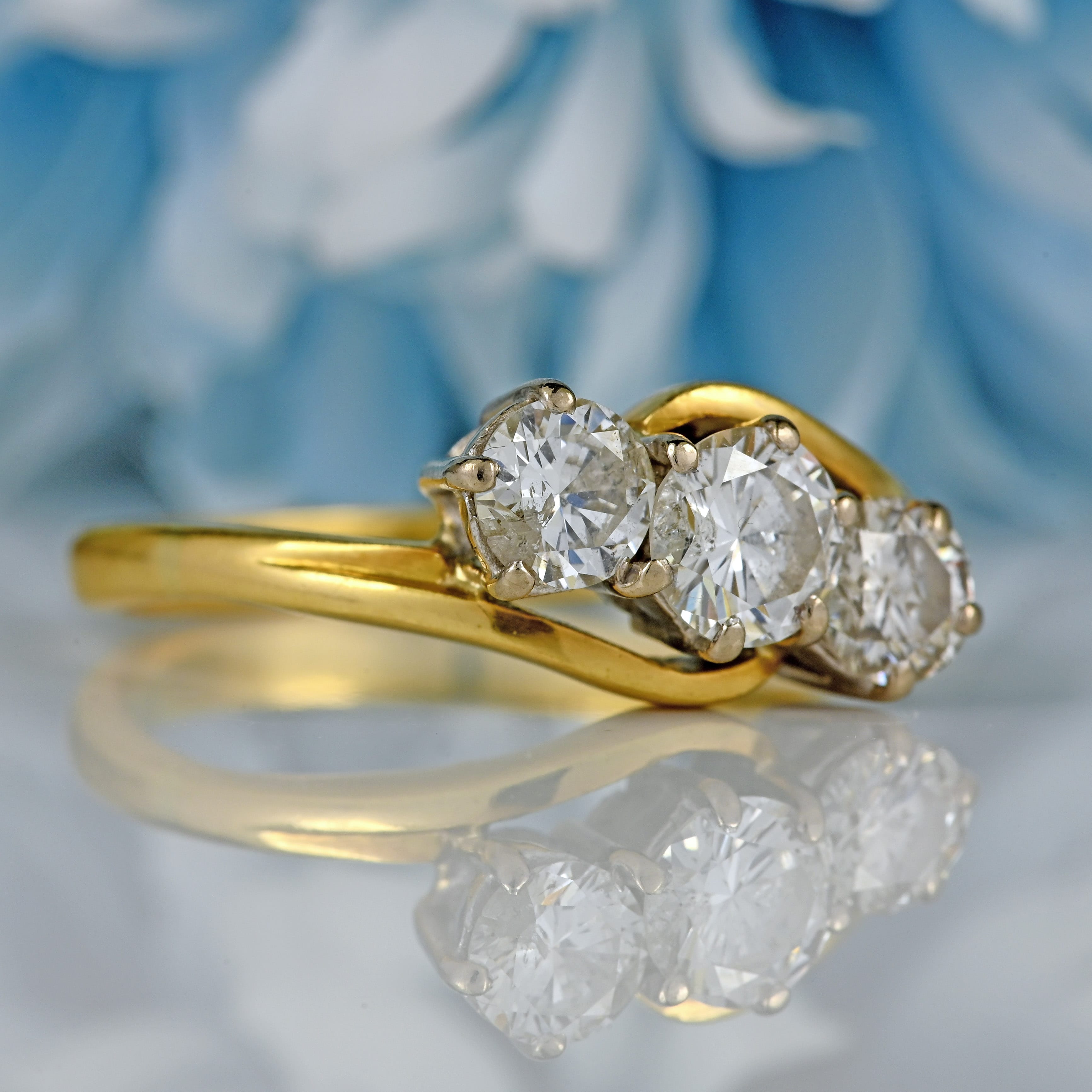 Ellibelle Jewellery Vintage Diamond 18ct Gold Three-Stone Crossover Engagement Ring (1.20cts)