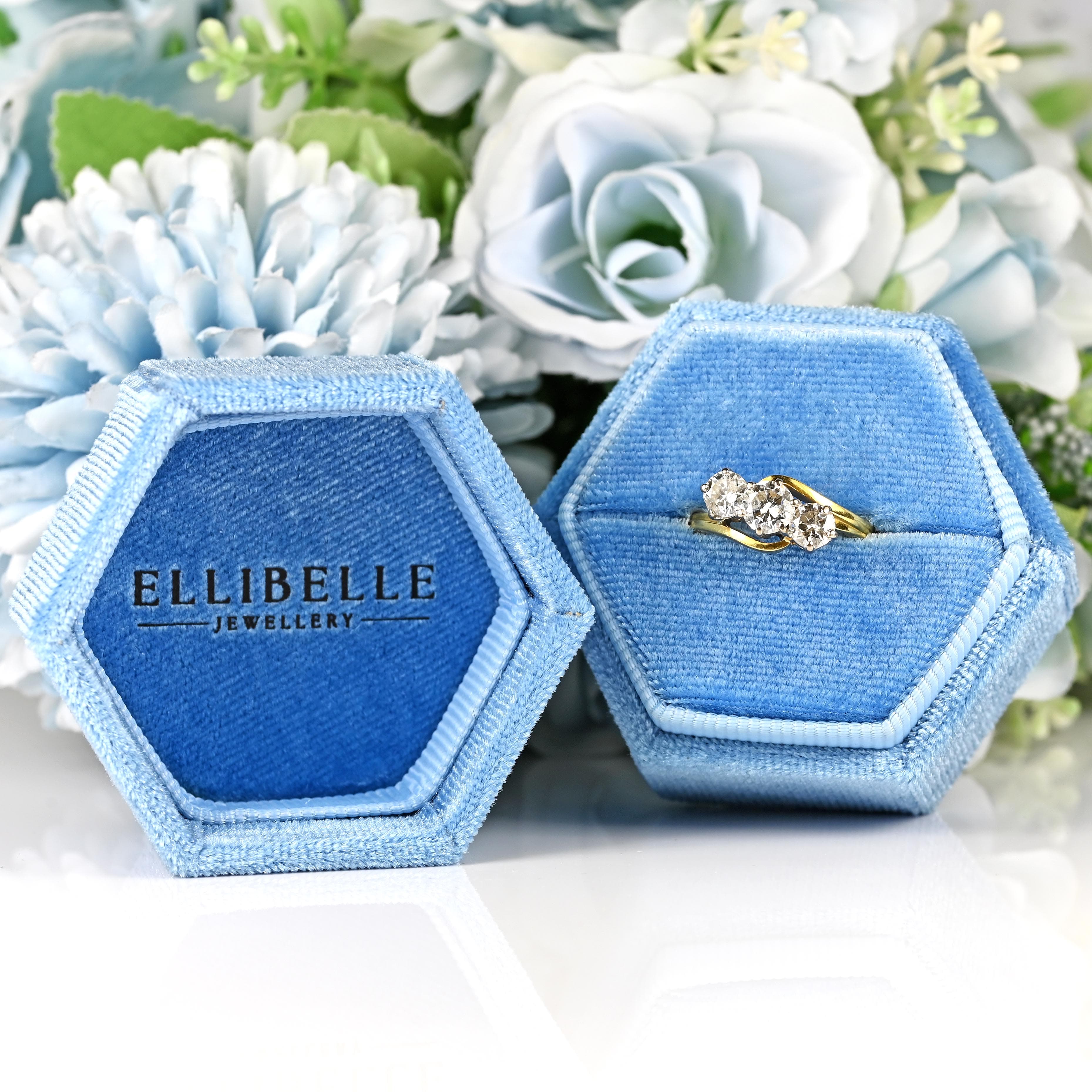 Ellibelle Jewellery Vintage Diamond 18ct Gold Three-Stone Crossover Engagement Ring (1.20cts)