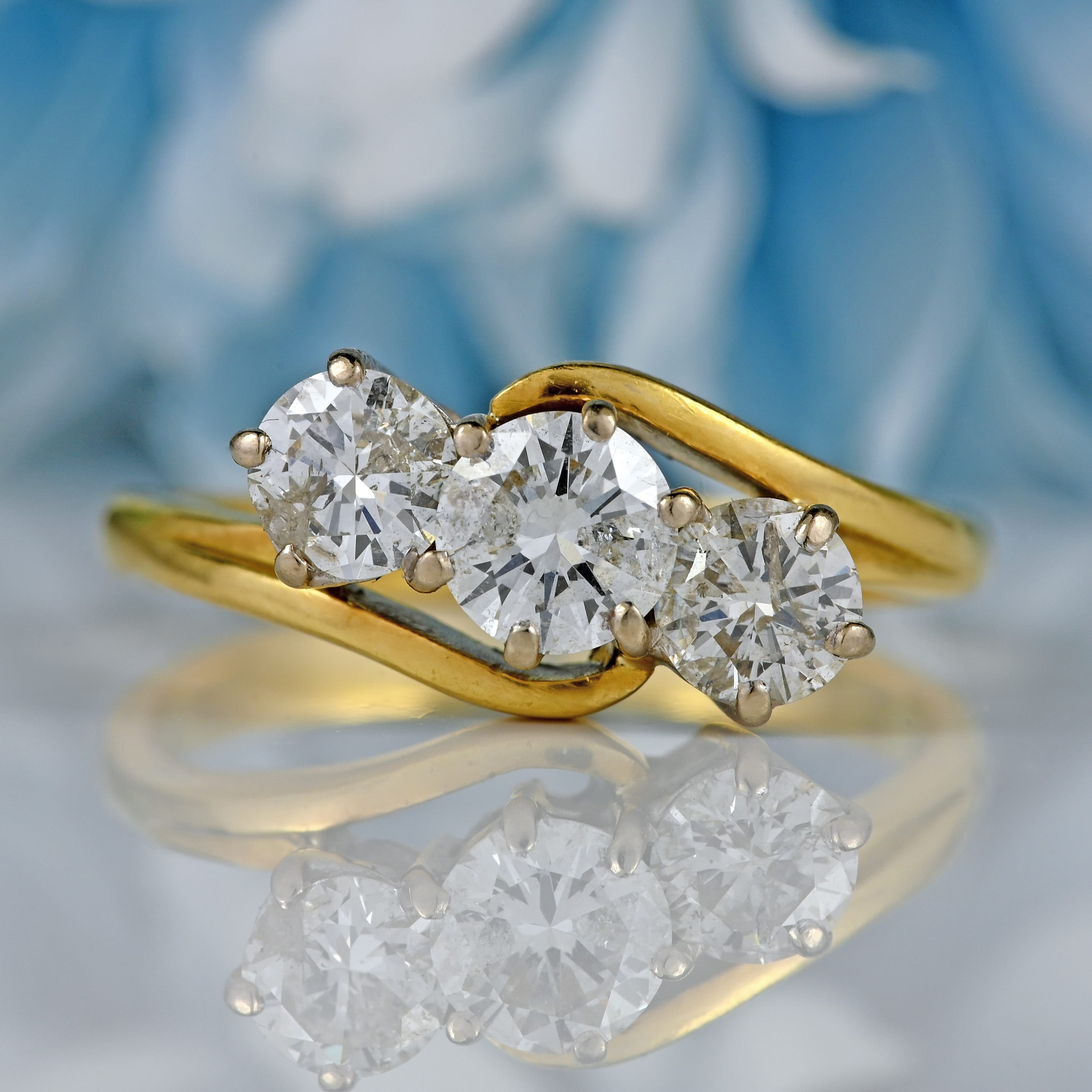Ellibelle Jewellery Vintage Diamond 18ct Gold Three-Stone Crossover Engagement Ring (1.20cts)