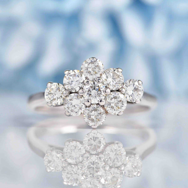 Ellibelle Jewellery Vintage Diamond 18ct White Gold Cluster Ring (0.95ct)