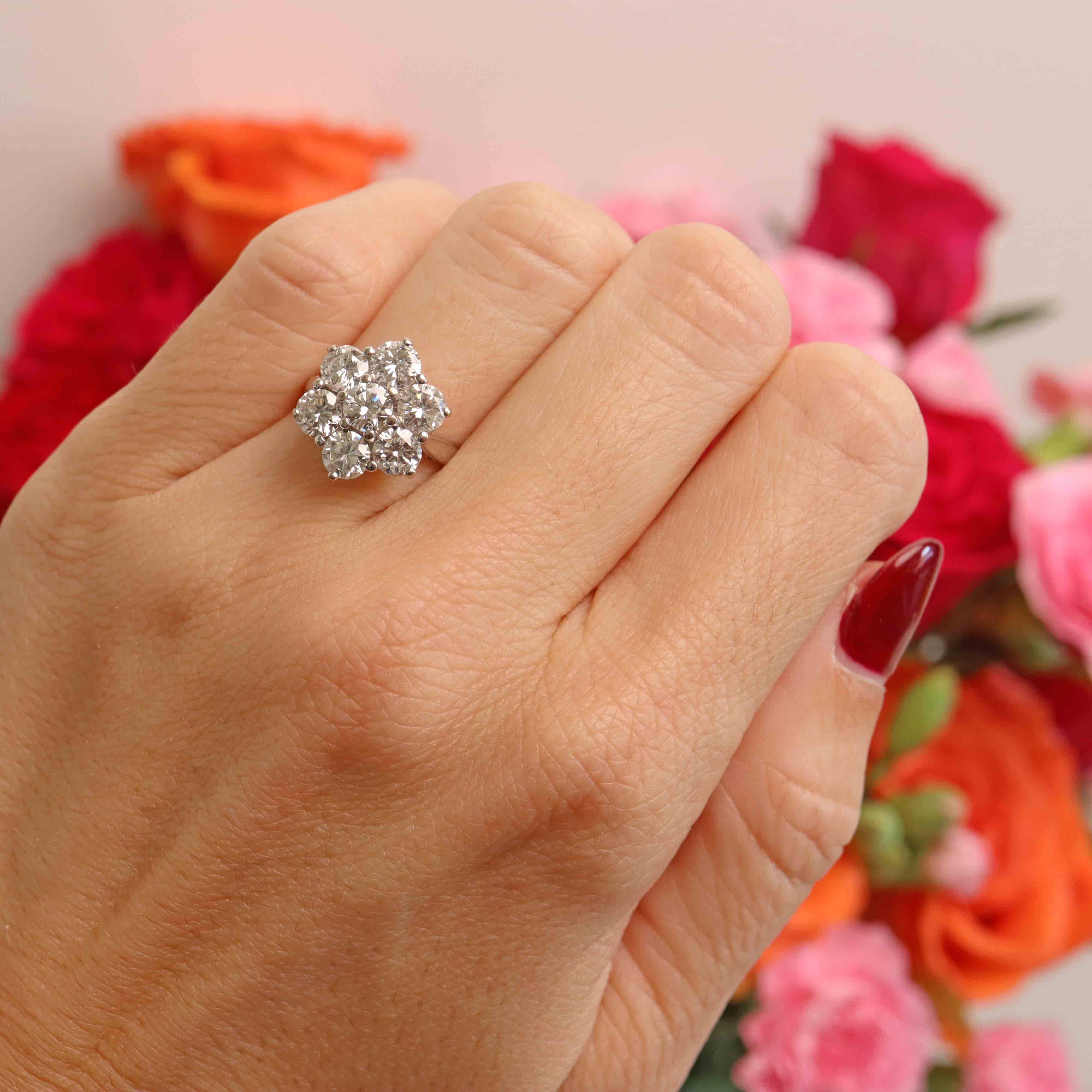Ellibelle Jewellery Vintage Diamond 18ct White Gold Daisy Cluster Engagement Ring (2.30cts)
