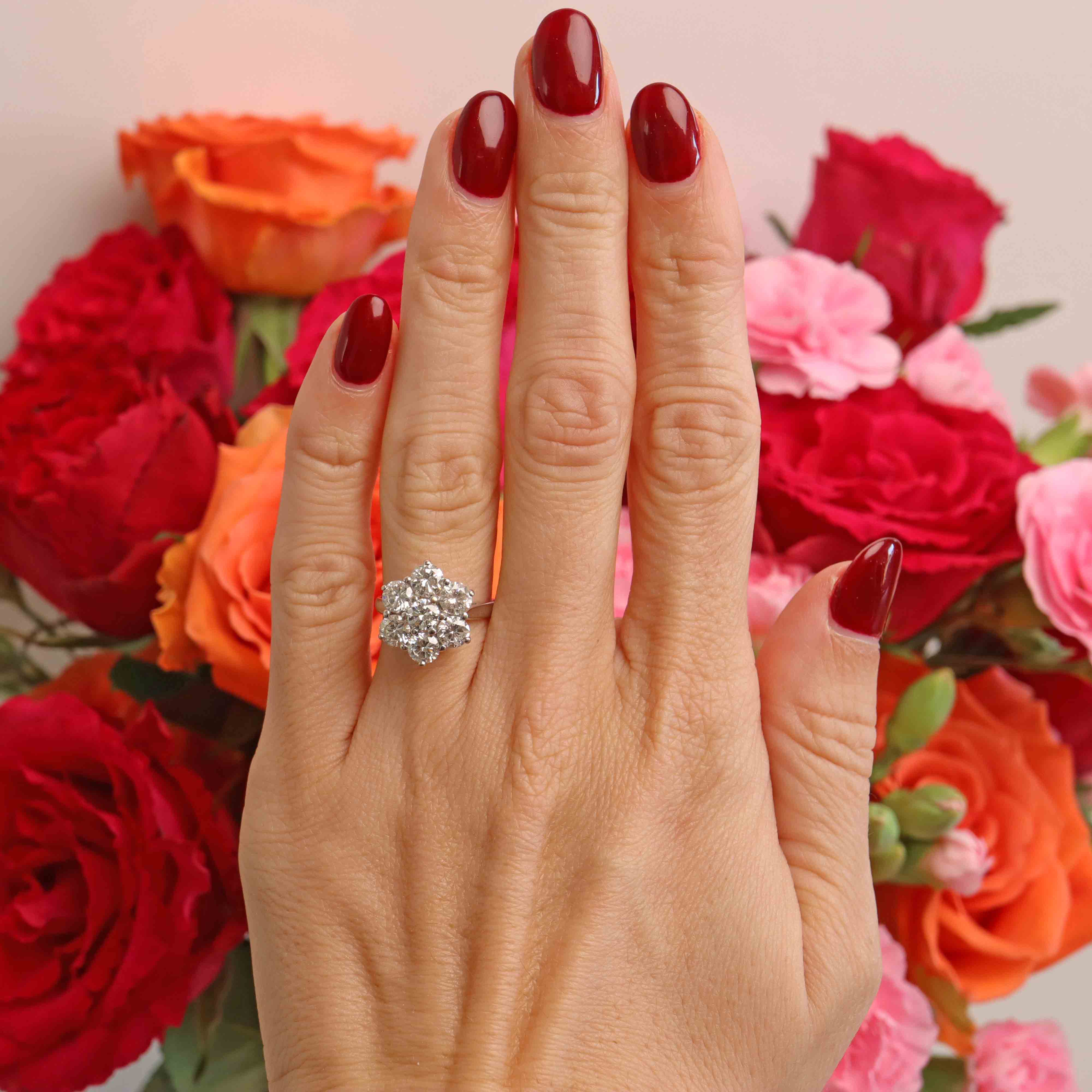 Ellibelle Jewellery Vintage Diamond 18ct White Gold Daisy Cluster Engagement Ring (2.30cts)