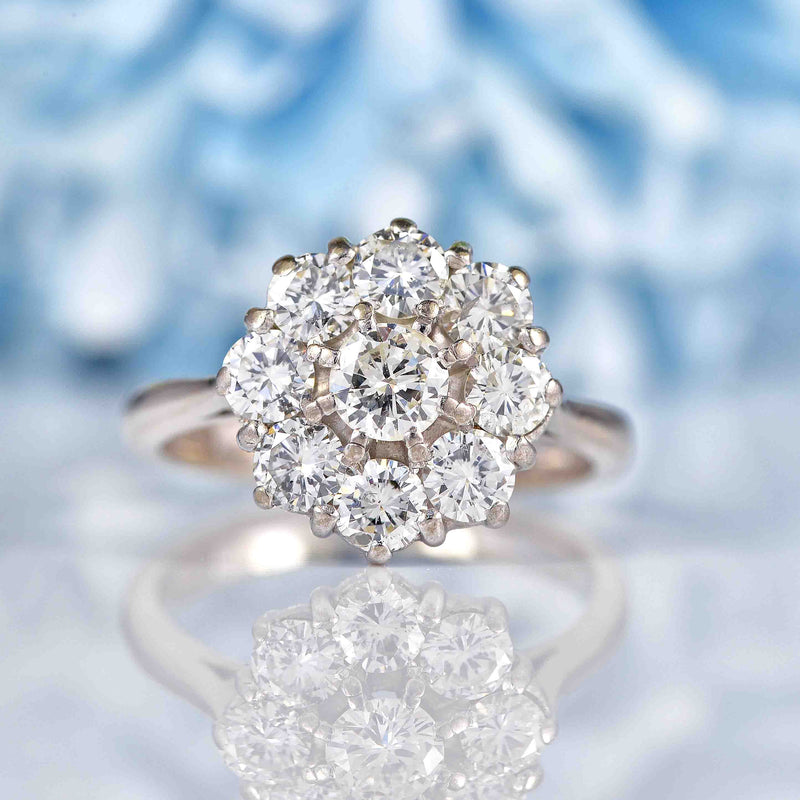 Ellibelle Jewellery Vintage Diamond 18ct White Gold Daisy Cluster Ring (1.45cts)