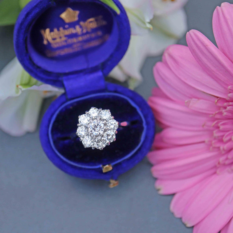 Ellibelle Jewellery Vintage Diamond 18ct White Gold Daisy Cluster Ring (1.45cts)