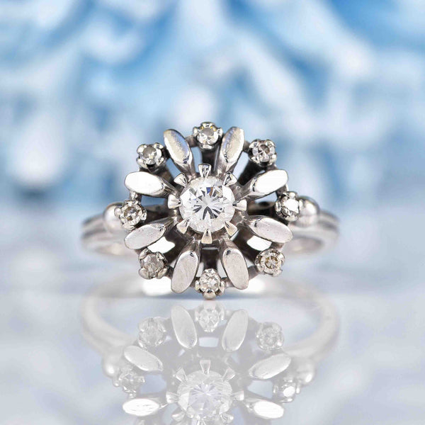 Ellibelle Jewellery Vintage Diamond 18ct White Gold Flower Cluster Ring