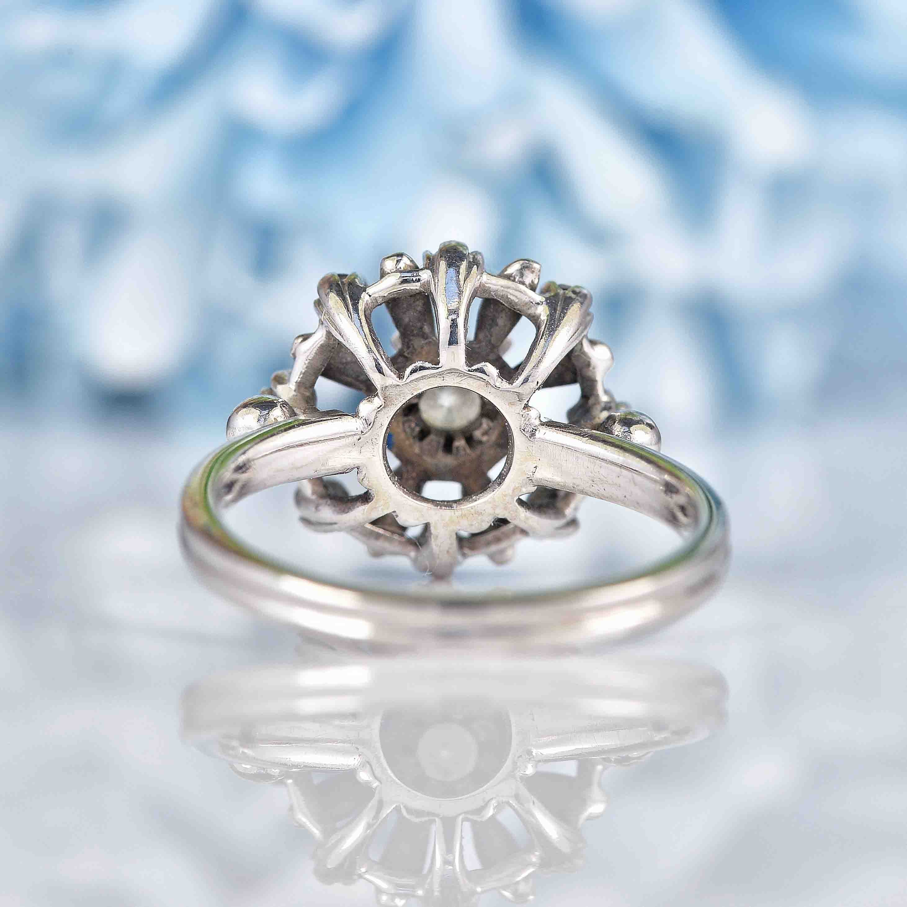 Ellibelle Jewellery Vintage Diamond 18ct White Gold Flower Cluster Ring