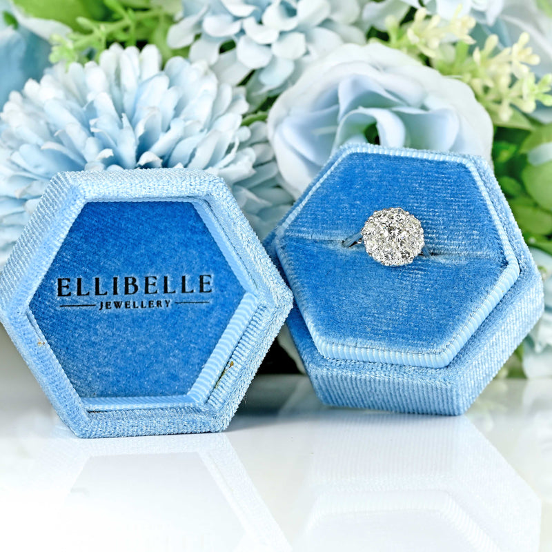 Ellibelle Jewellery Vintage Diamond 18ct White Gold Platinum Halo Cluster Ring (1.05cts)
