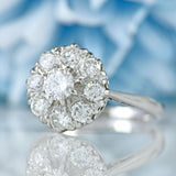Ellibelle Jewellery Vintage Diamond 18ct White Gold Platinum Halo Cluster Ring (1.05cts)