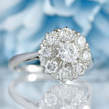 Ellibelle Jewellery Vintage Diamond 18ct White Gold Platinum Halo Cluster Ring (1.05cts)